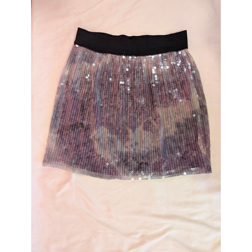 Women's Aqua Sequin Mini Skirt Gray Purple Small